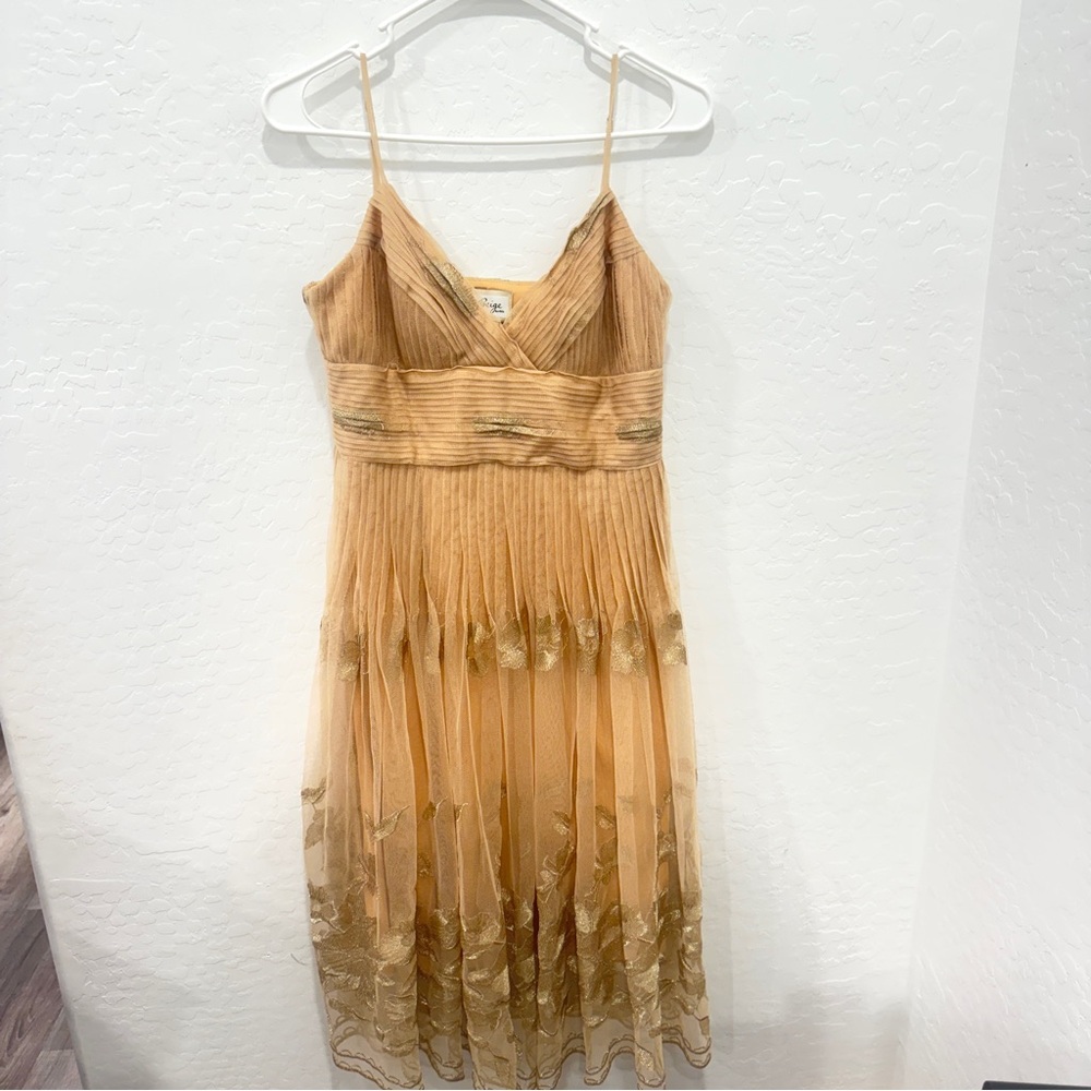 Y2K Beige by ECI Cocktail Babydoll Party Dress 6 Tan Metallic Coquette Prom Hoco
